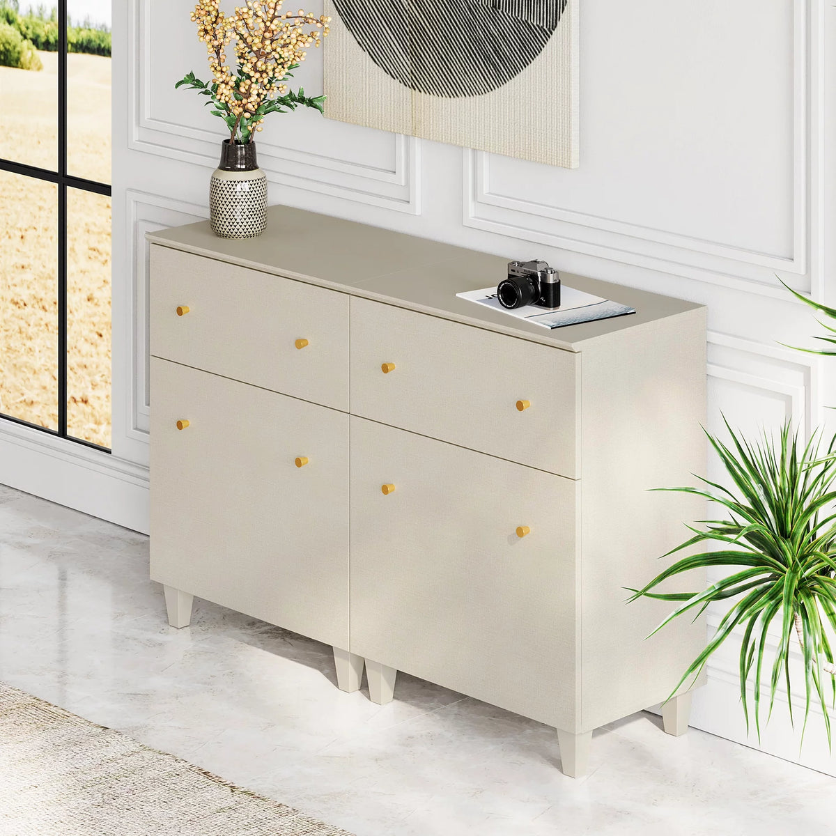 Beige Storage Cabinet with Drawer and Door K133716