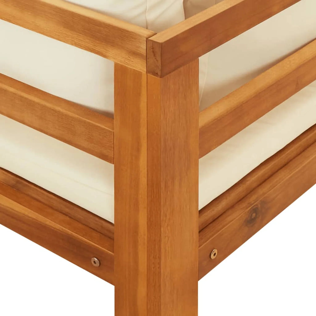 2 Piece Acacia Wood Sun Lounger with Cream White Cushion K20817