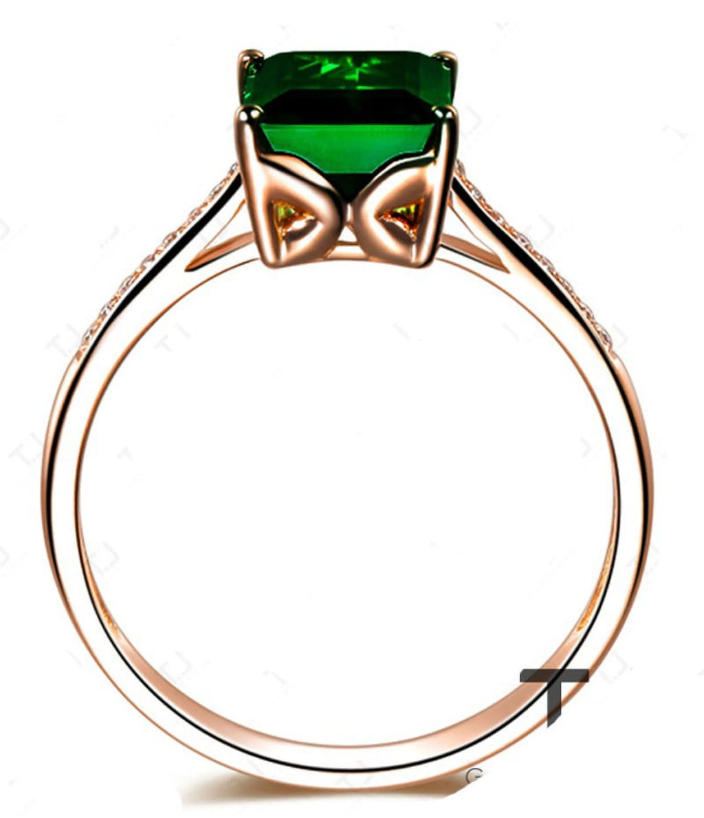 1.50 Carat Green Emerald and Diamond Engagement Ring in Rose Gold B600