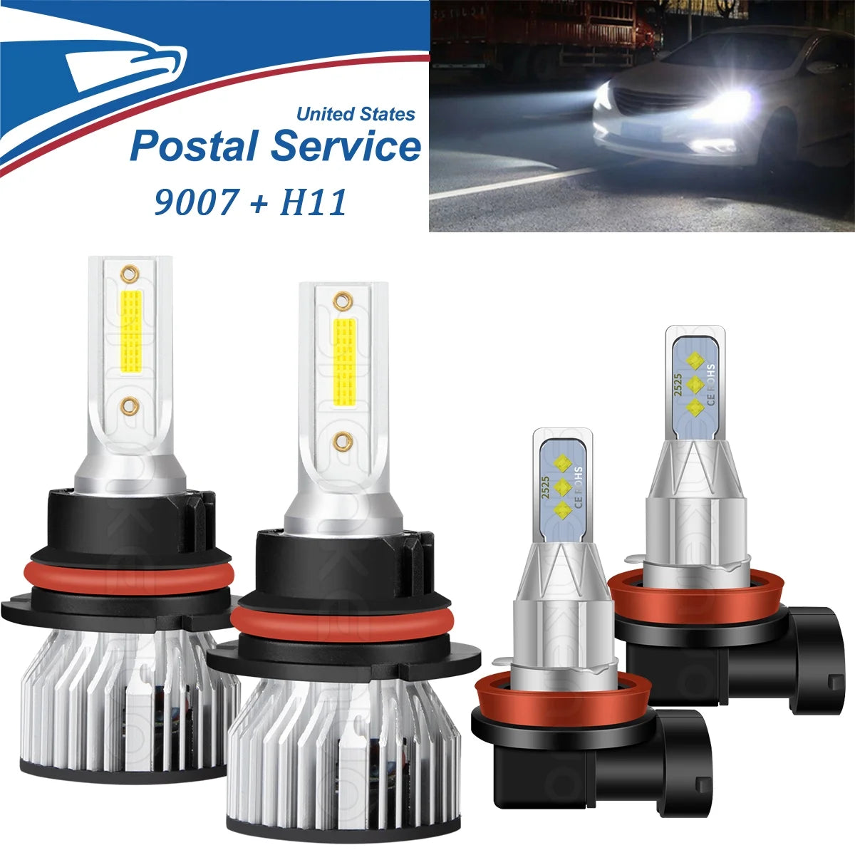 9007+H11 LED Headlight Fog Light Bulbs I13371