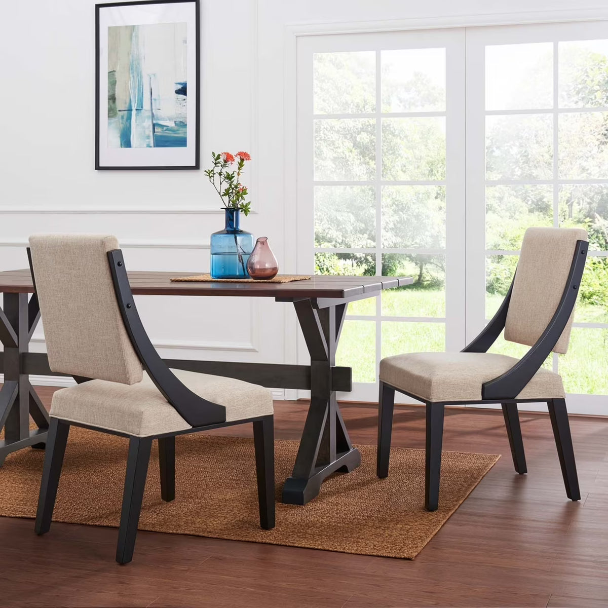 Beige Solid Wood and Fabric Dining Chairs Set of 2 L10121