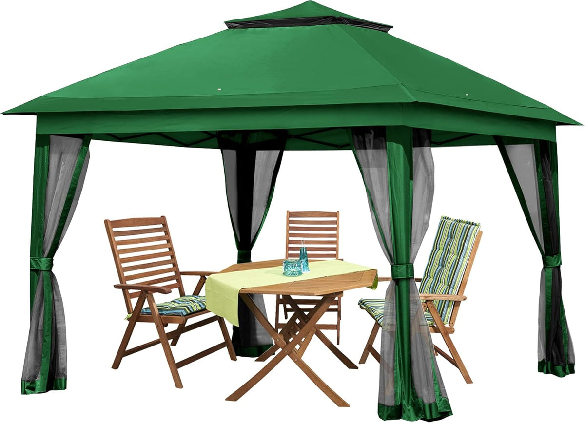11x11 Pop up Gazebo with Mosquito Netting Waterproof Metal Frame Y80422