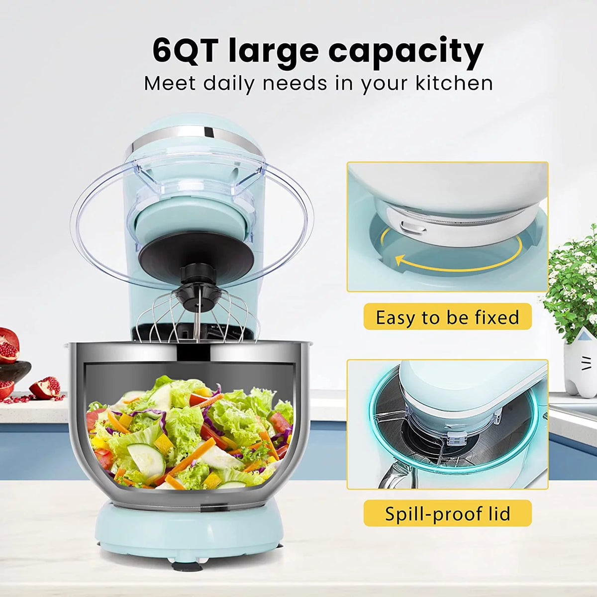 660W 10 Speed 6 Quart Tilt-Head Electric Stand Mixer with Beater, Dough Hook, Wire Whip and Egg Separator, Blue K798990