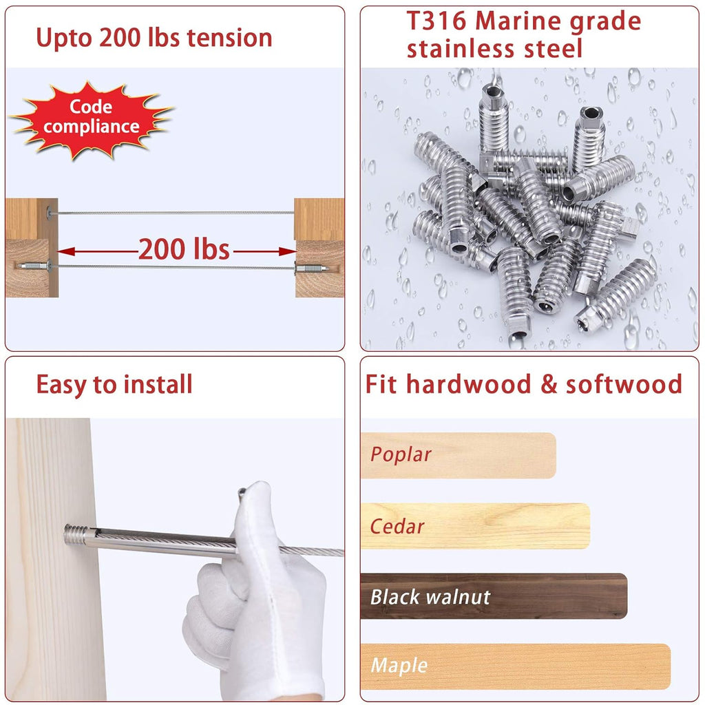 20 Pack 3/16 Invisible Cable Railing Kit T316 Stainless Steel G844