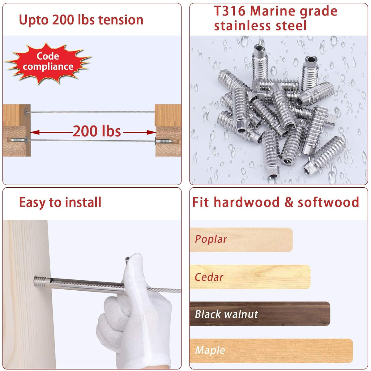 20 Pack 3/16 Invisible Cable Railing Kit T316 Stainless Steel G844