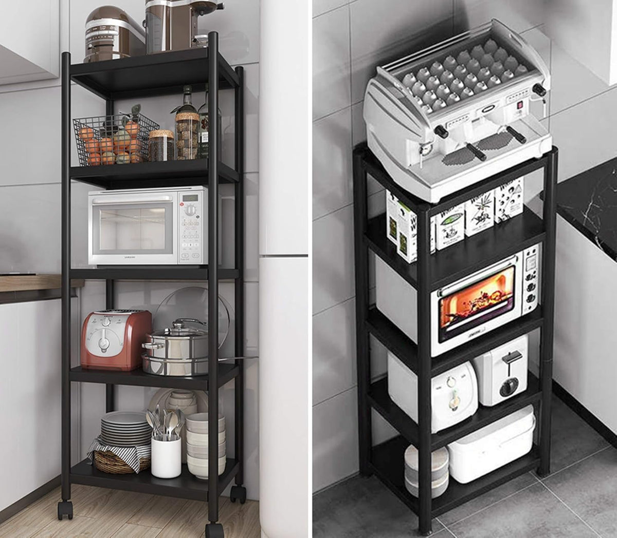5-Tier Black Stainless Steel Utility Shelving Unit with Wheels F1250