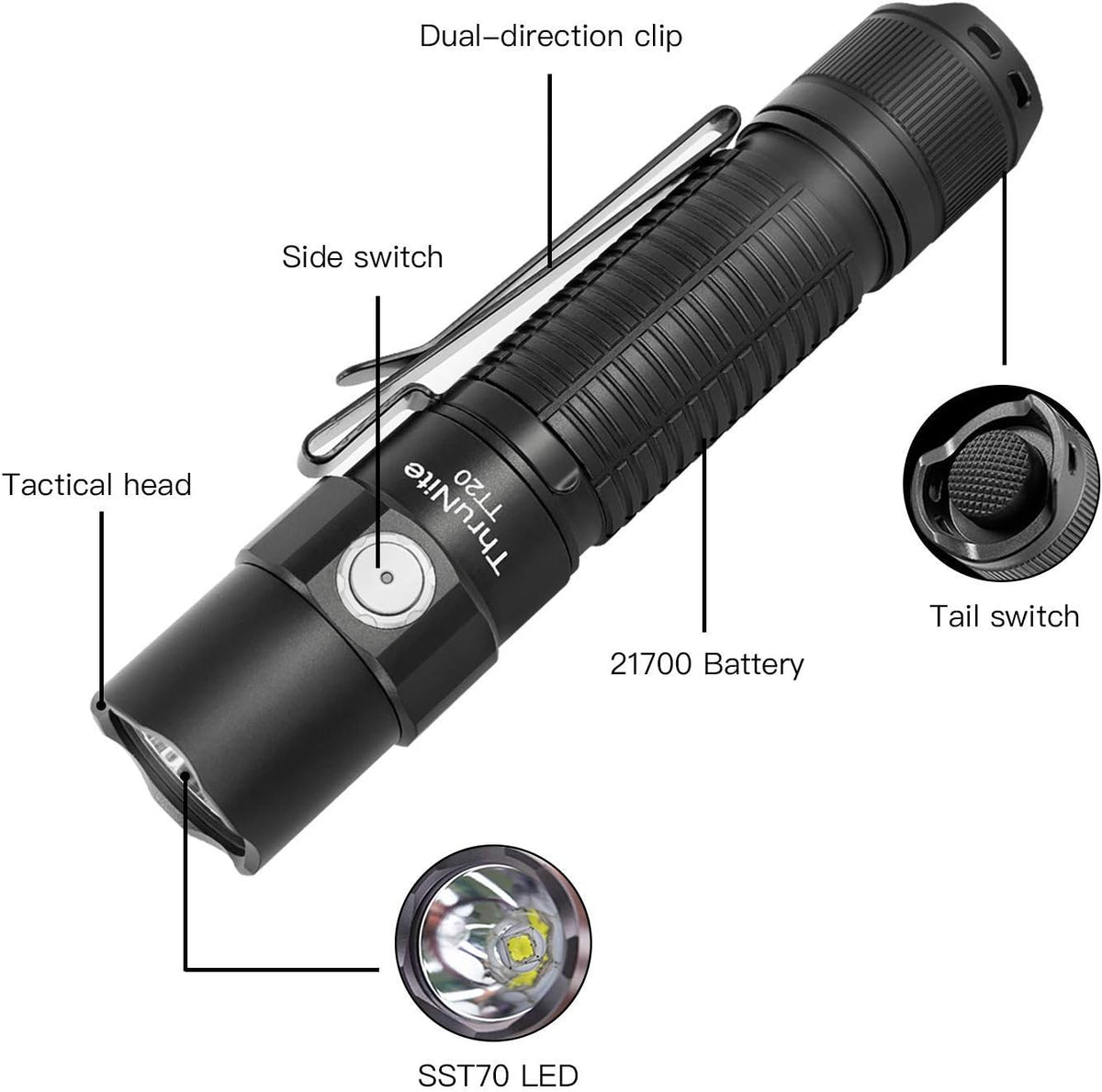 Black Rechargeable Tactical Flashlight B943363