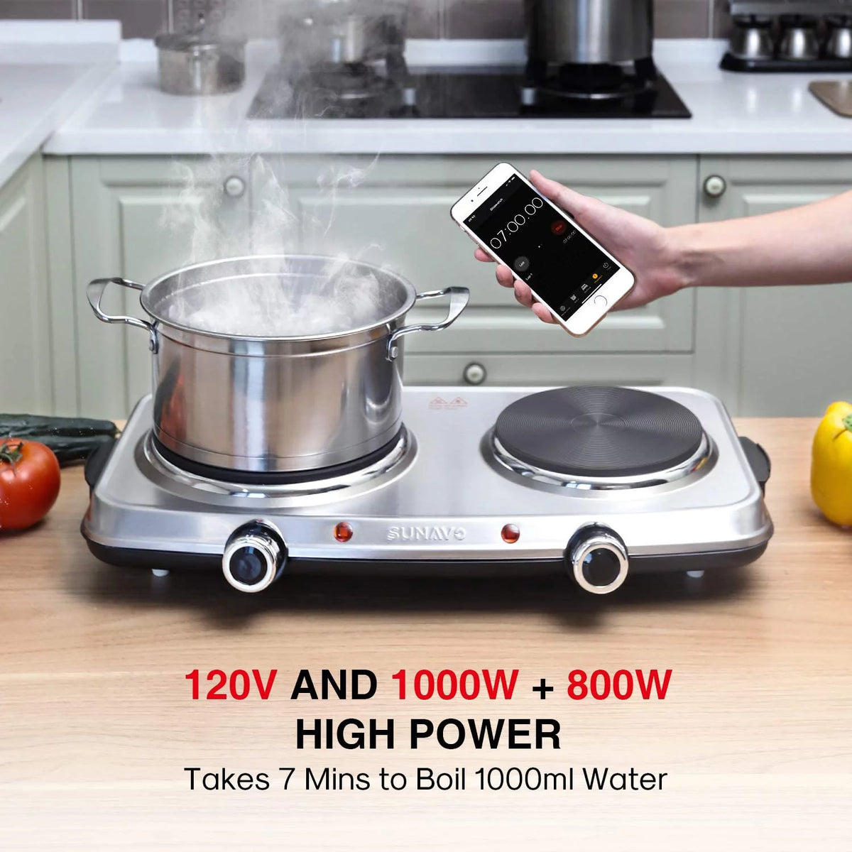 1800W Electric Double Burner Stainless Steel Hot Plate A15804