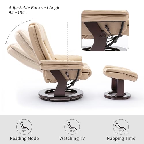 Beige Leather Swivel Recliner Chair with Ottoman E462