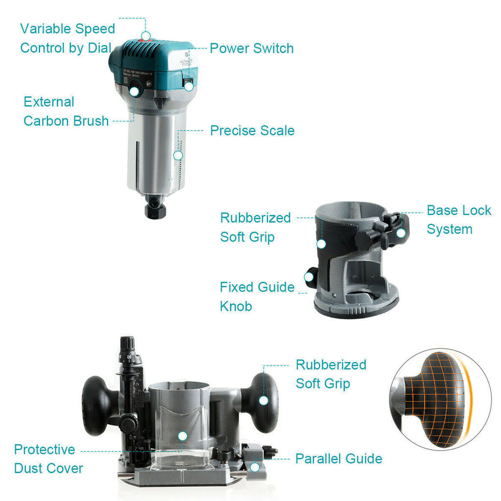 1.25HP Variable Speed Palm Router with Plunge Base R68594