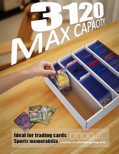 4 Pack White Cardboard Card Storage Boxes with 10 Dividers R40721