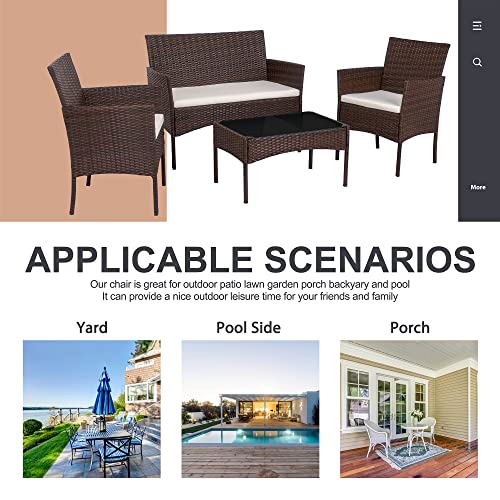 Black 4 Piece Wicker Patio Furniture Set with Tempered Glass Coffee Table J693
