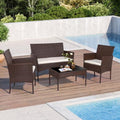 Black 4 Piece Wicker Patio Furniture Set with Tempered Glass Coffee Table J693