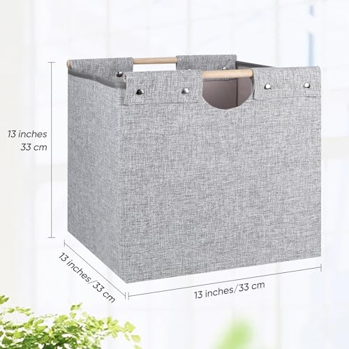 4 Pack Beige Fabric Storage Cubes with Wooden Handles I36408