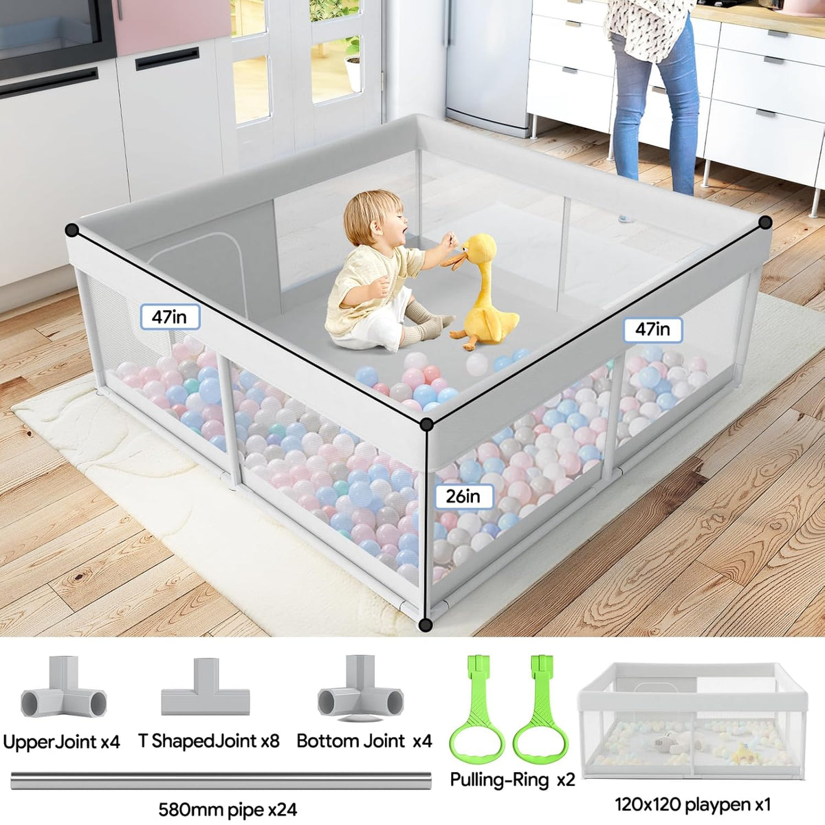 47x47inch Baby Playpen with Safety Non-Slip S173