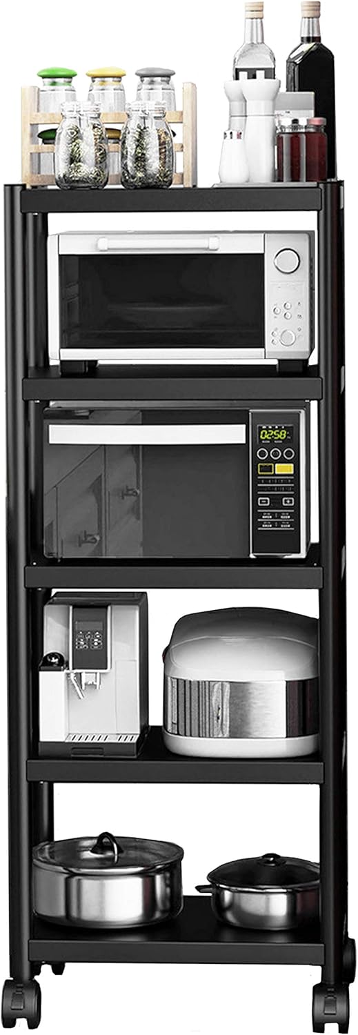 5-Tier Black Stainless Steel Utility Shelving Unit with Wheels F1250