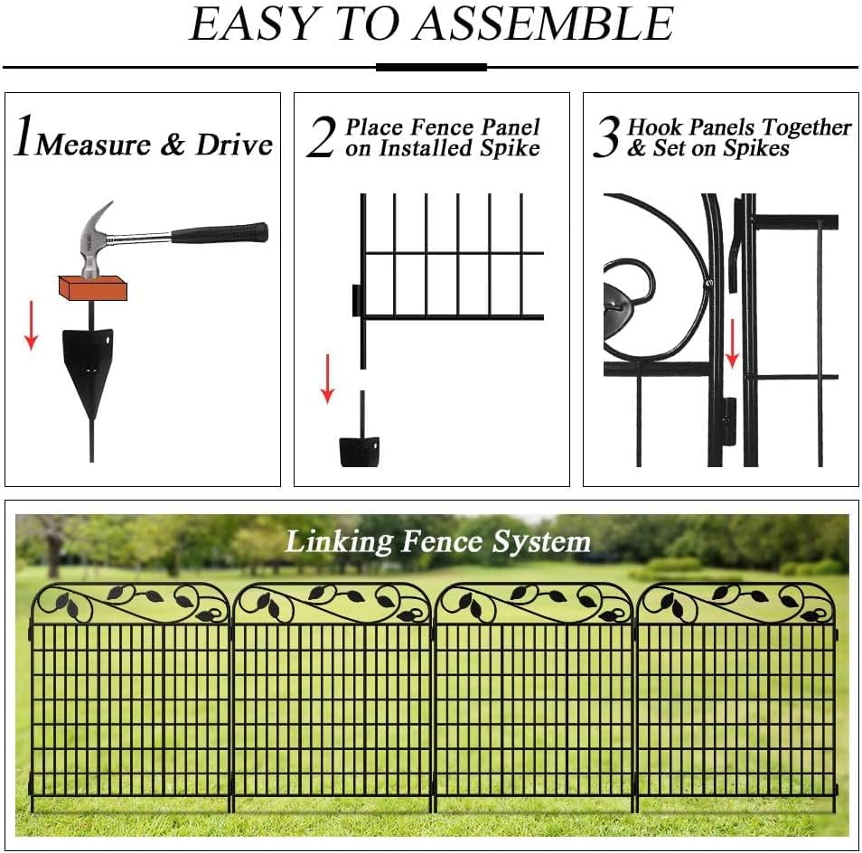 4 Pack 44inch High 12ft Long Black Decorative Garden Fence Panels T3401