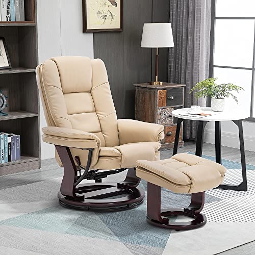 Beige Leather Swivel Recliner Chair with Ottoman E462