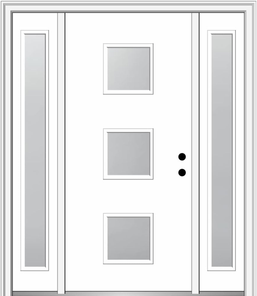 60" x 80" Fiberglass Smooth Primed Frosted Glass Prehung Front Door with Two Sidelites H449762