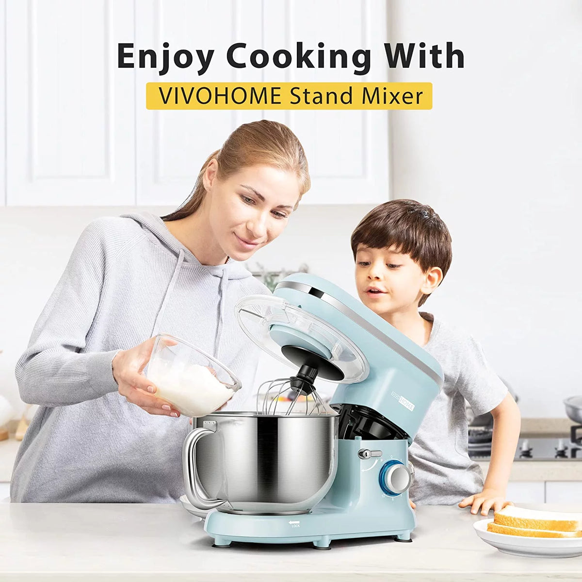 660W 10 Speed 6 Quart Tilt-Head Electric Stand Mixer with Beater, Dough Hook, Wire Whip and Egg Separator, Blue K798990