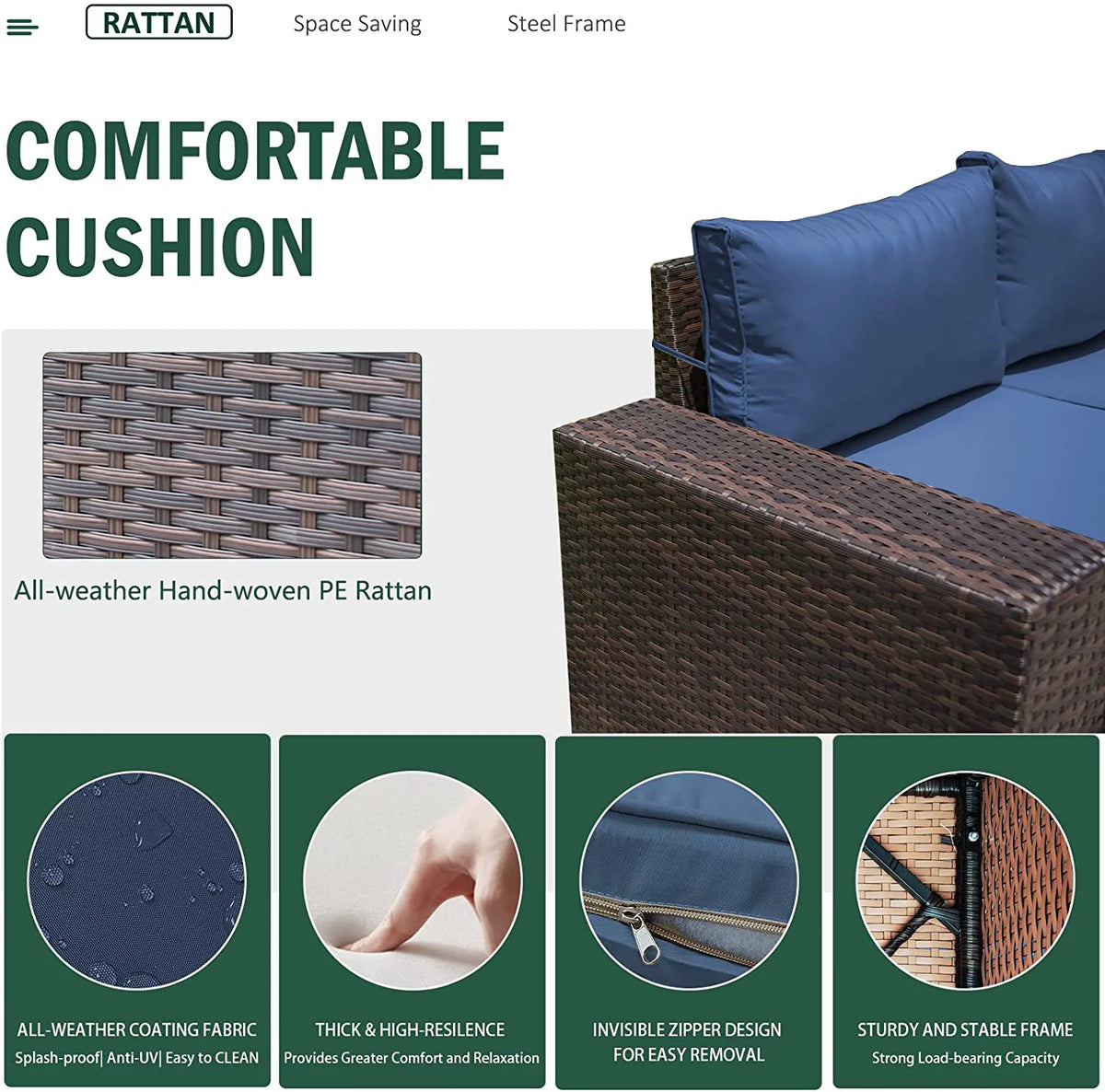 6 Pieces PE Wicker Outdoor Patio Sectional Sofa Set Z37387