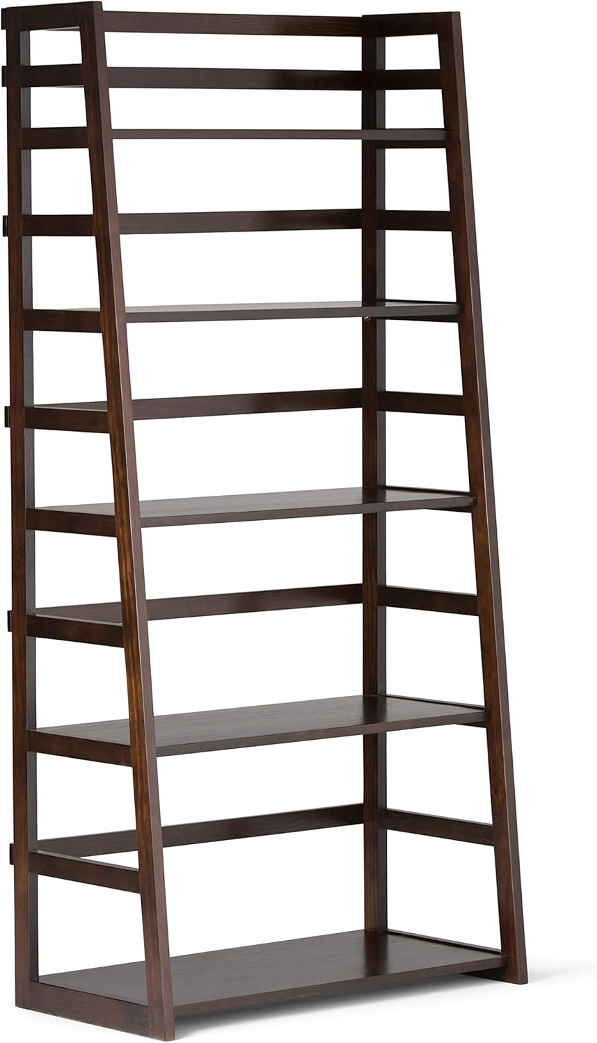Black 5 Shelf Solid Wood Ladder Bookcase L511438