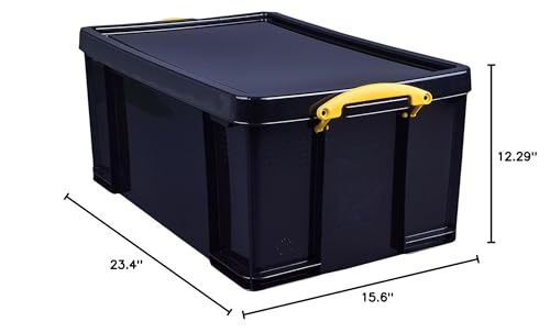 48 Litre Solid Black Plastic Storage Box with Yellow Handles T648359