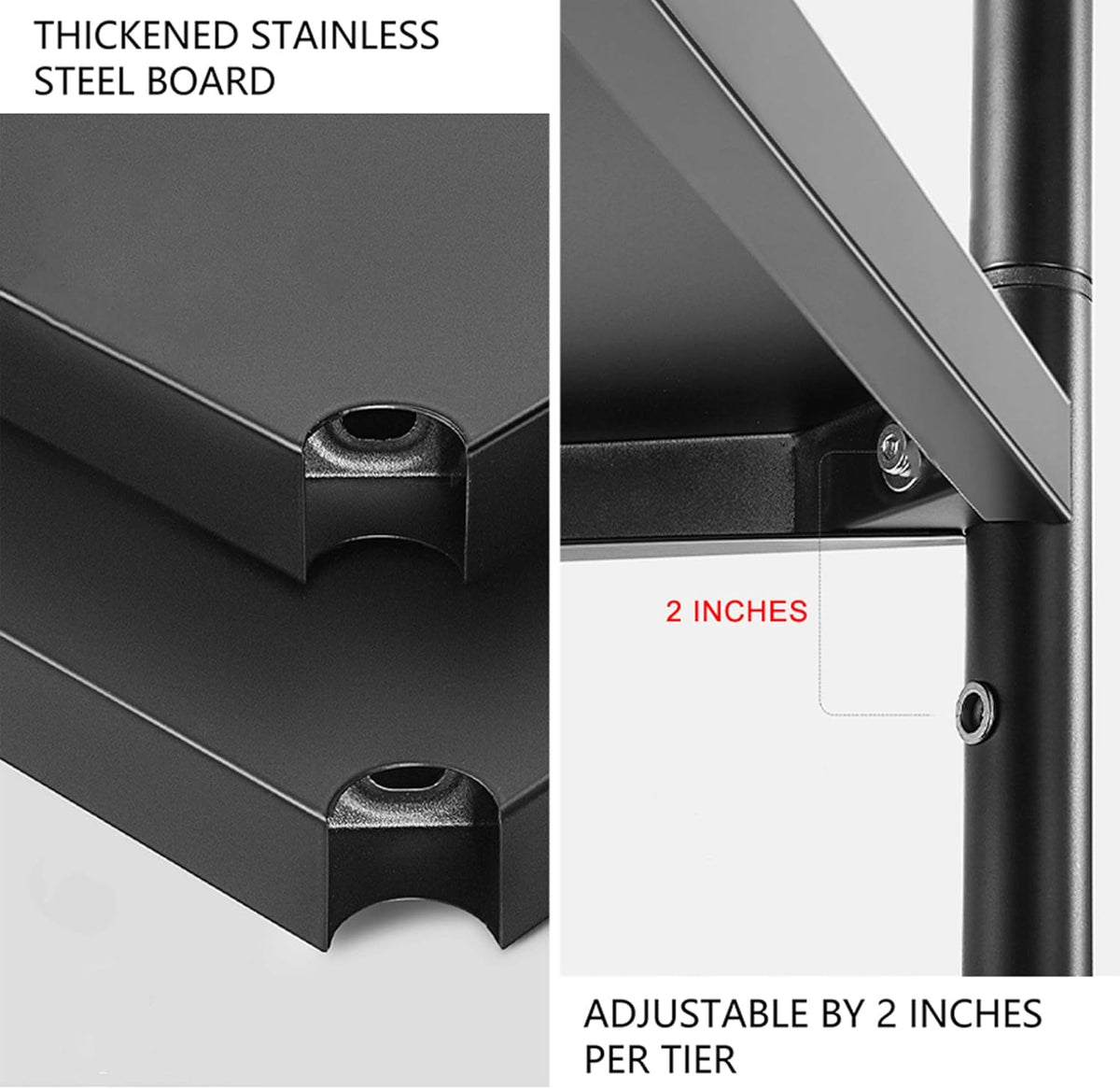 5-Tier Black Stainless Steel Utility Shelving Unit with Wheels F1250