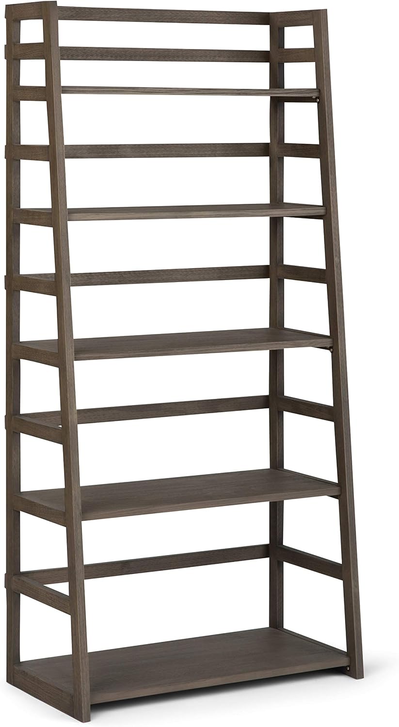 Black 5 Shelf Solid Wood Ladder Bookcase L511438
