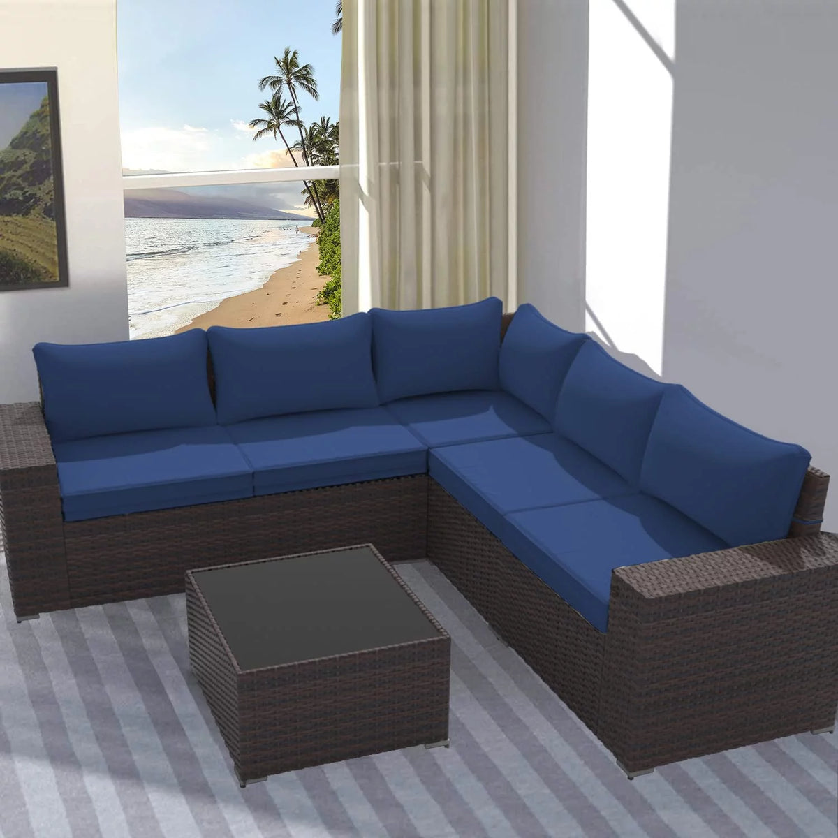 6 Pieces PE Wicker Outdoor Patio Sectional Sofa Set Z37387