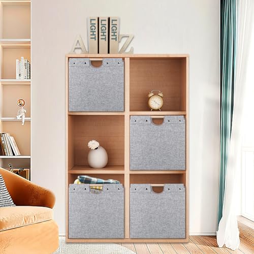 4 Pack Beige Fabric Storage Cubes with Wooden Handles I36408
