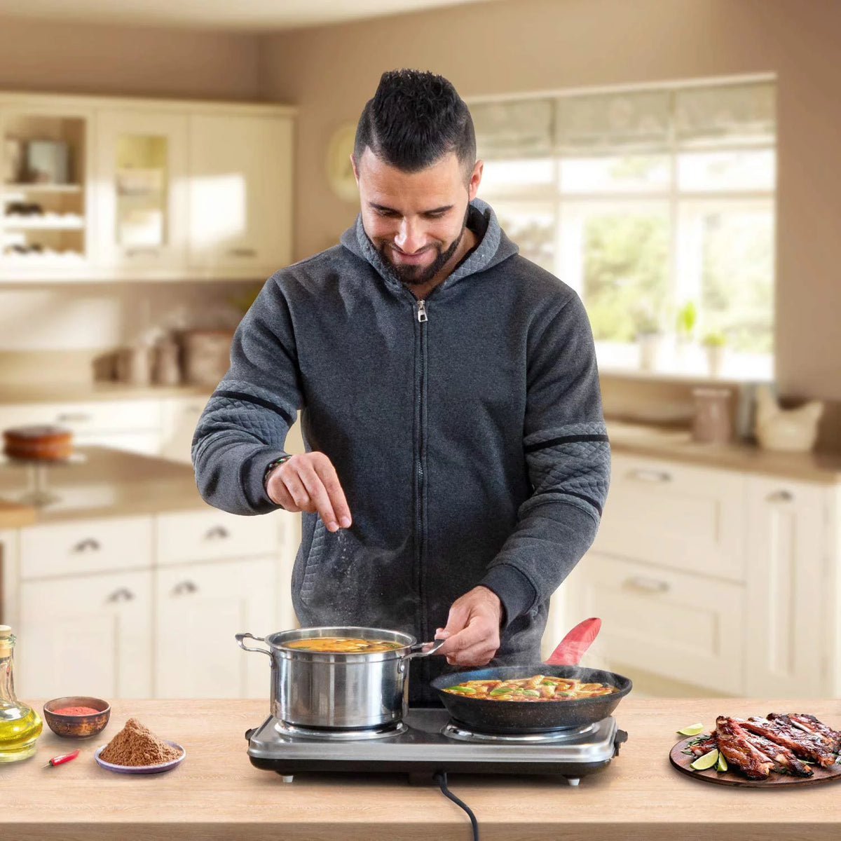 1800W Electric Double Burner Stainless Steel Hot Plate A15804