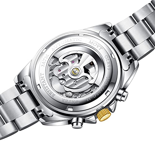 Automatic Self Winding Mechanical Stainless Steel Wrist Watch with Big Dial Waterproof Luminous Watch Rotatable Bezel H8322
