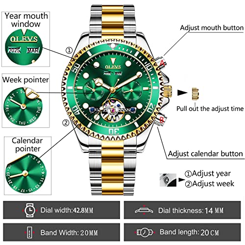 Automatic Self Winding Mechanical Stainless Steel Wrist Watch with Big Dial Waterproof Luminous Watch Rotatable Bezel H8322