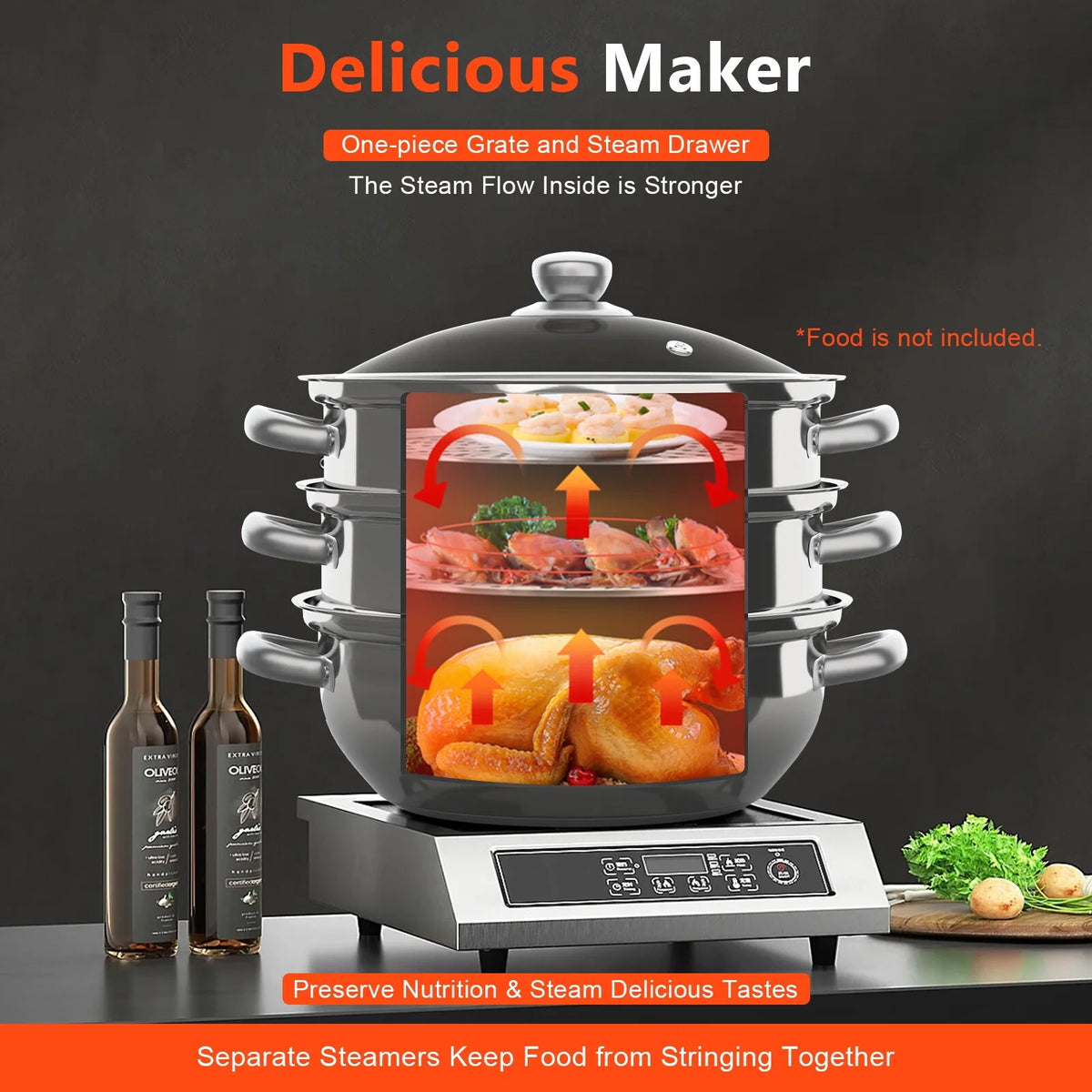 3 Tiers Stainless Steel Steaming Pot with Glass Lid I272503