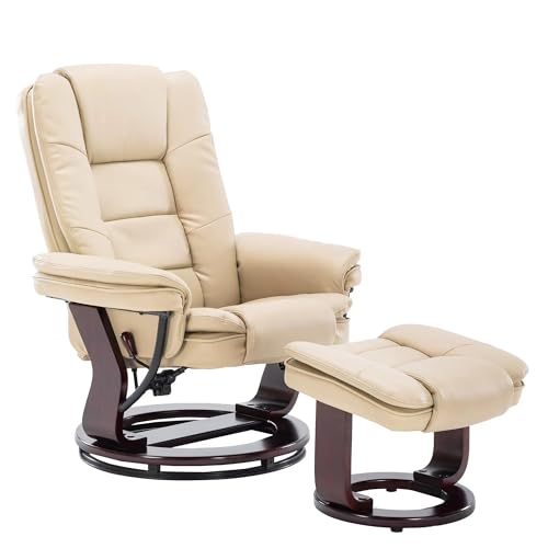 Beige Leather Swivel Recliner Chair with Ottoman E462