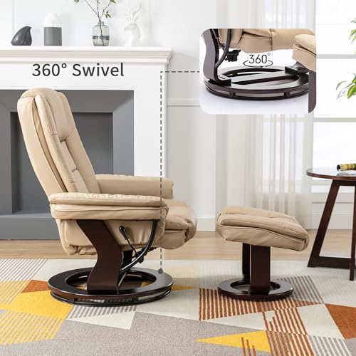 Beige Leather Swivel Recliner Chair with Ottoman E462
