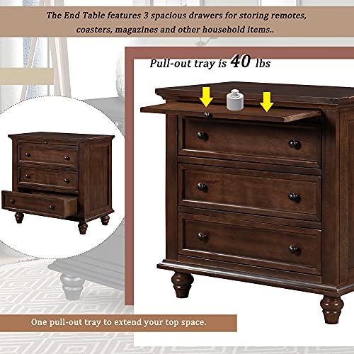 3-Drawer Wooden Nightstand with Pull-Out Tray (Blue) E966