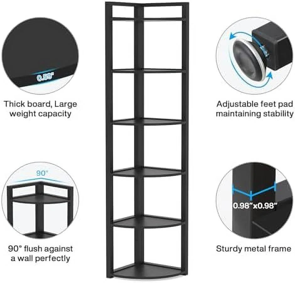 6 Tier 70.9 Inch Tall Corner Bookshelf Q73574