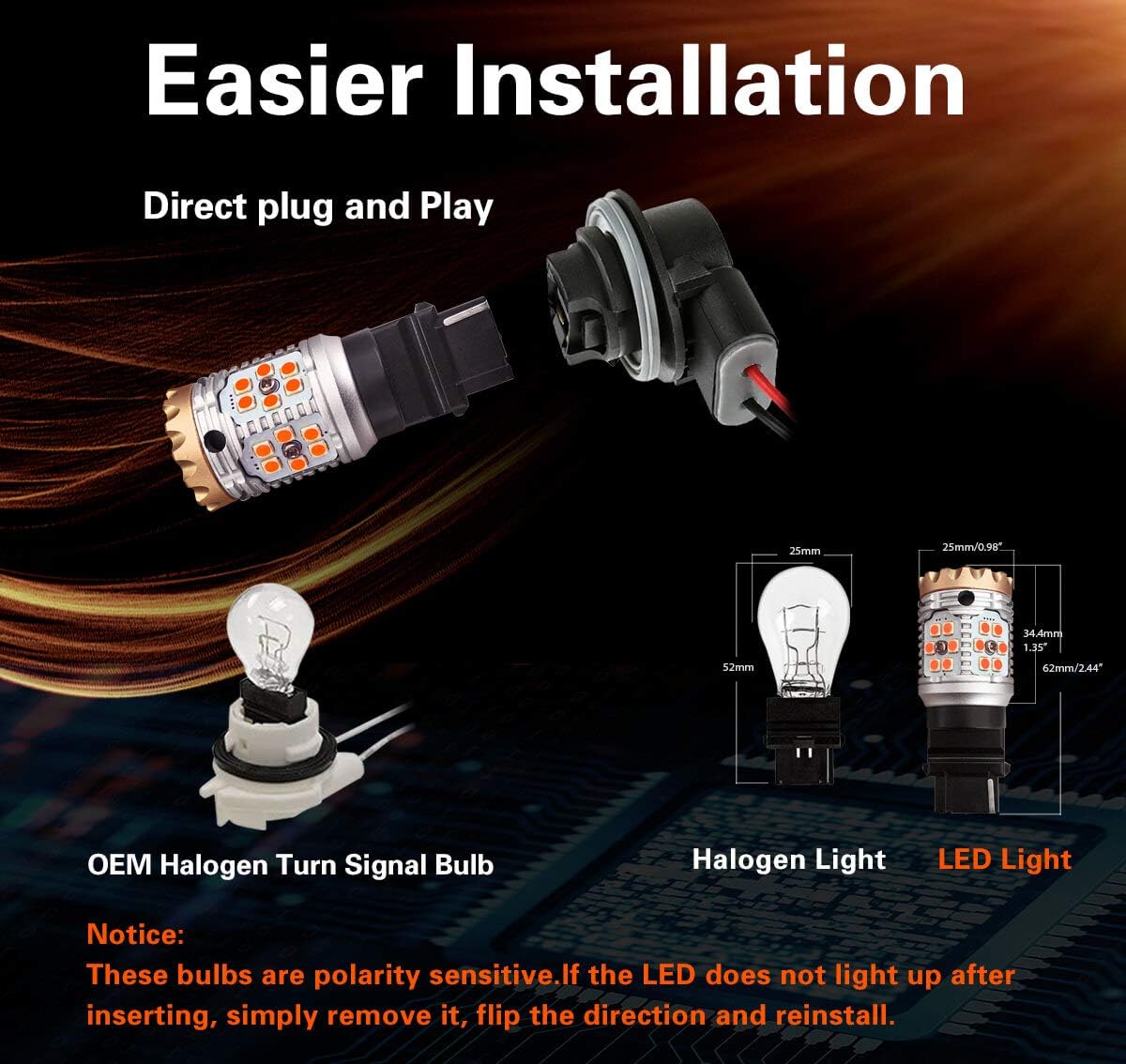 Amber LED Turn Signal Light Bulb (Pack of 2) K3647