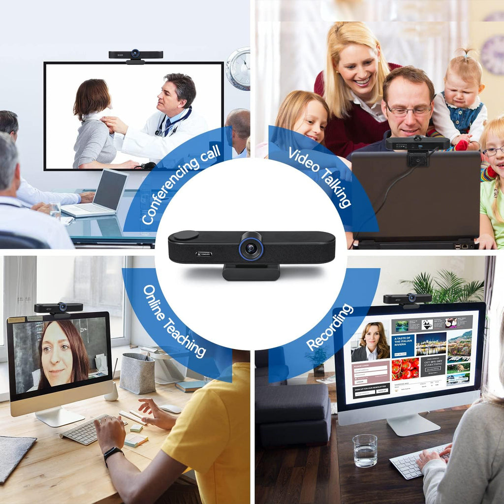 4K Webcam with Microphone and Speaker, 5X Digital Zoom, Privacy Cover, 120° Wide Field View T506