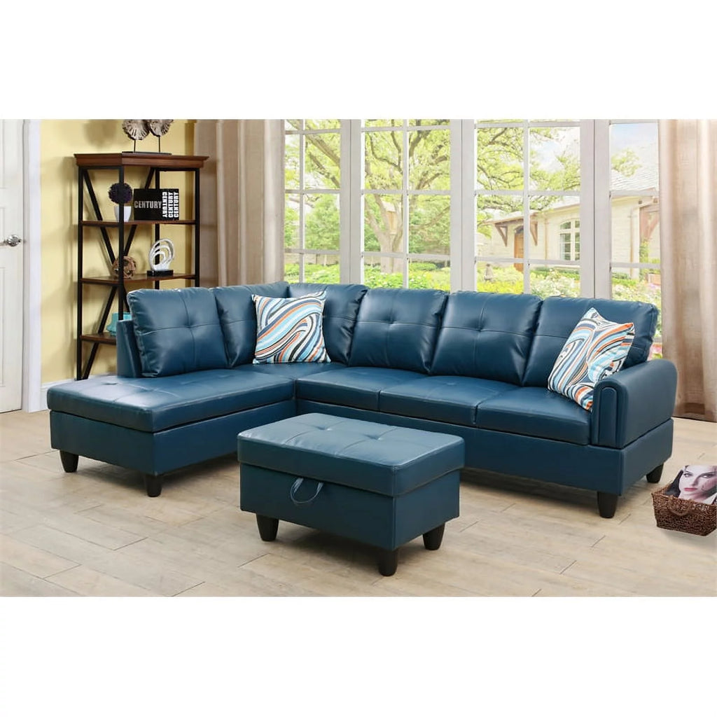 3PC Faux Leather Sectional with Ottoman T9129