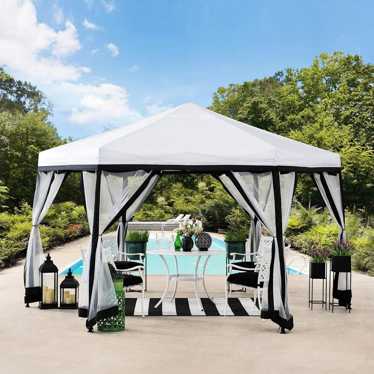 11x11 ft. 2-Tone Pop Up Hexagon Steel Gazebo G1648