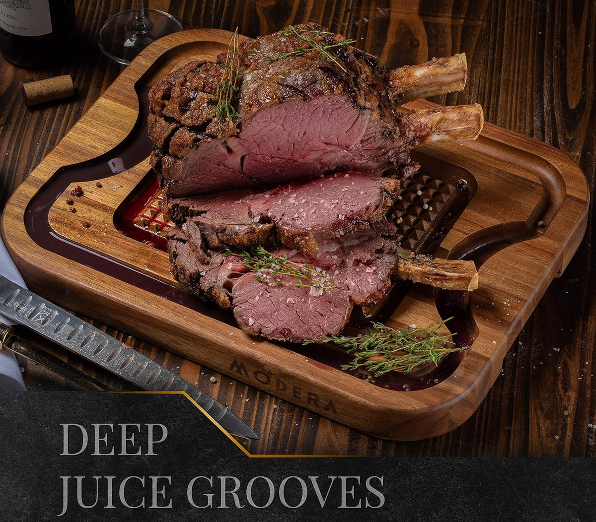 Acacia Wood Cutting Board with Deep Juice Grooves D309