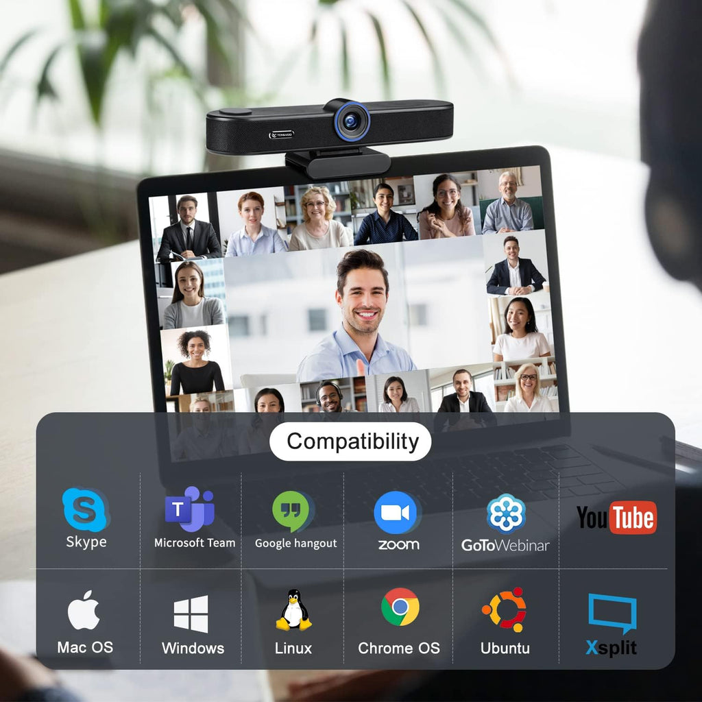 4K Webcam with Microphone and Speaker, 5X Digital Zoom, Privacy Cover, 120° Wide Field View T506