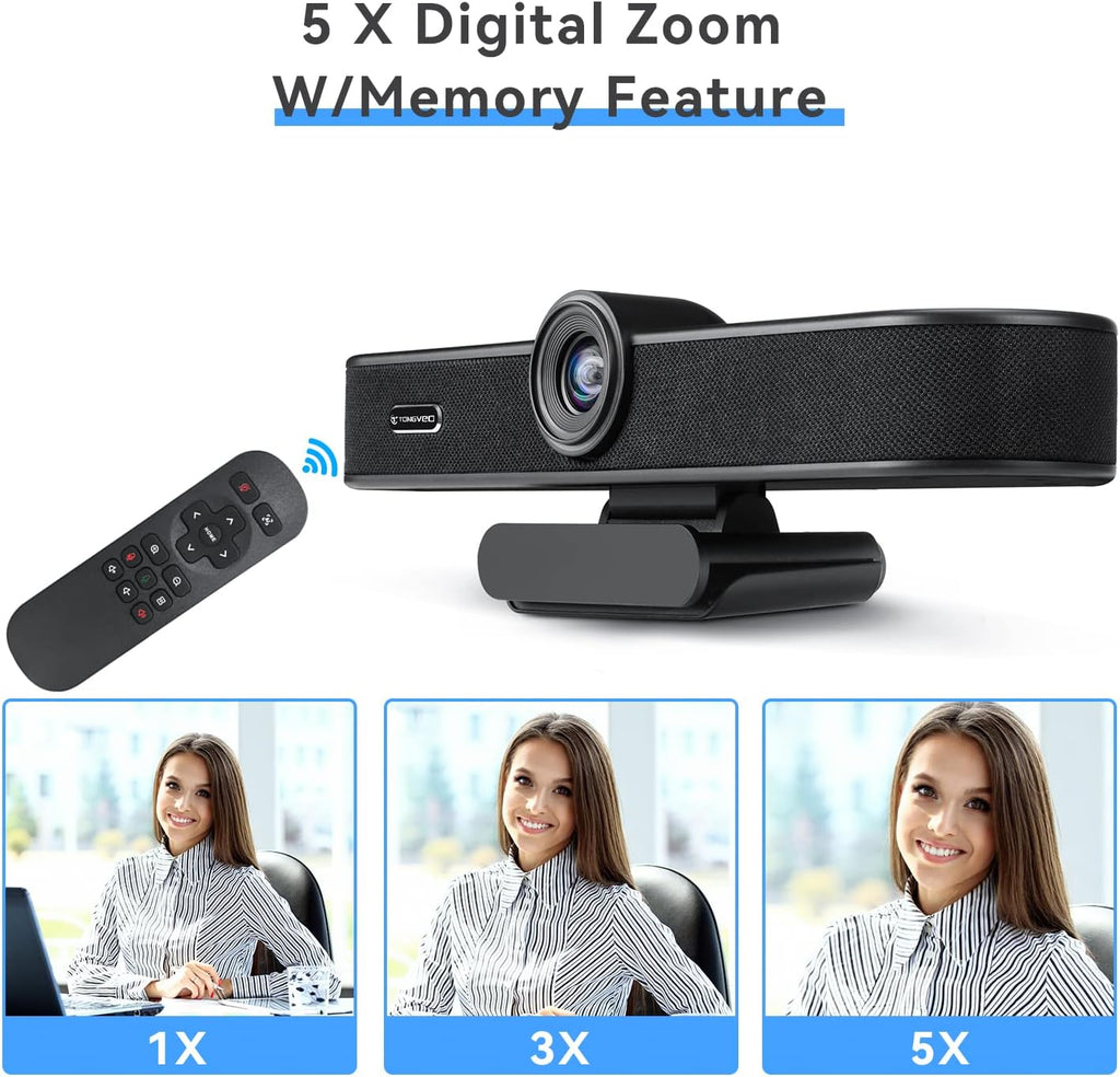 4K Webcam with Microphone and Speaker, 5X Digital Zoom, Privacy Cover, 120° Wide Field View T506