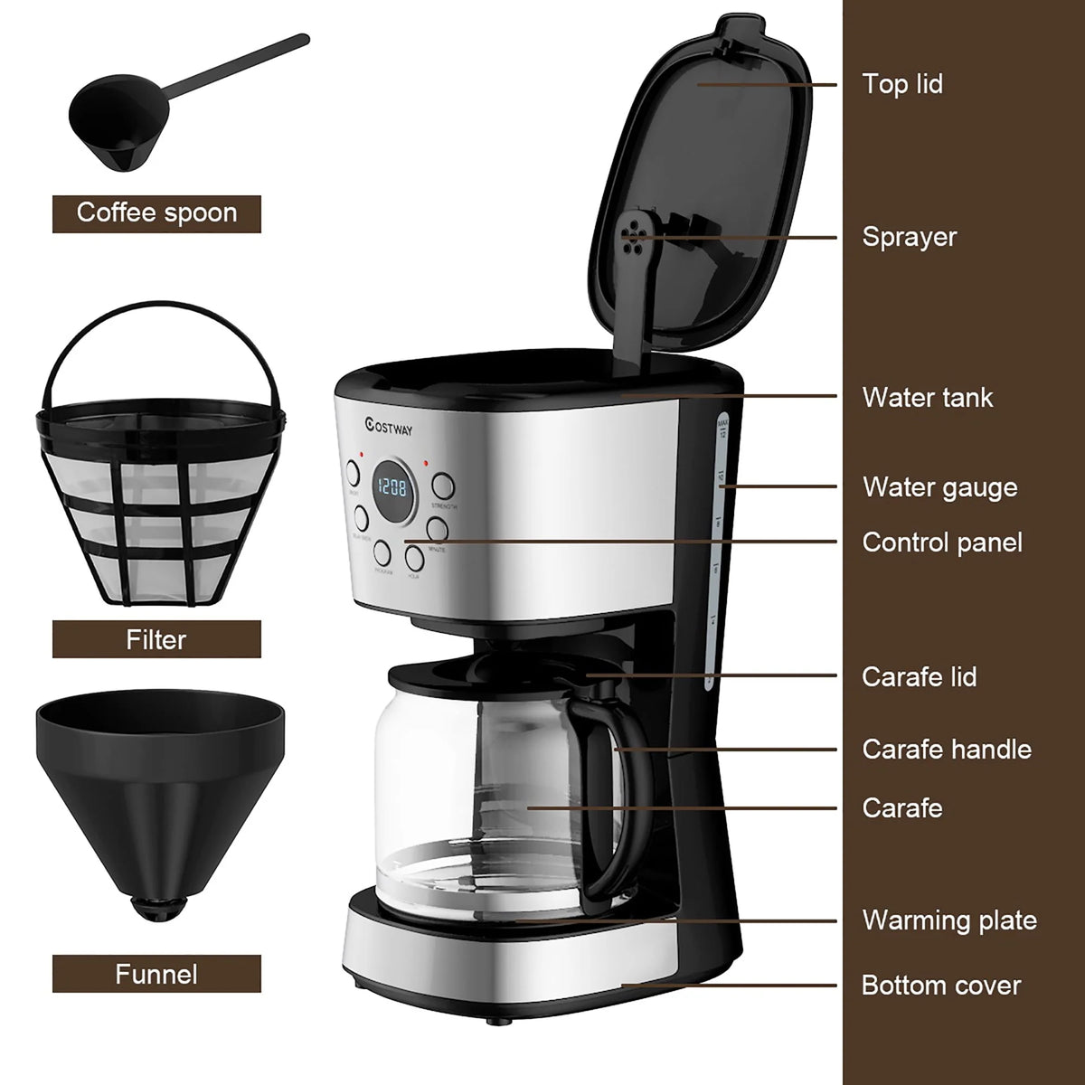 12-Cup Programmable Coffee Maker with Glass Carafe U514