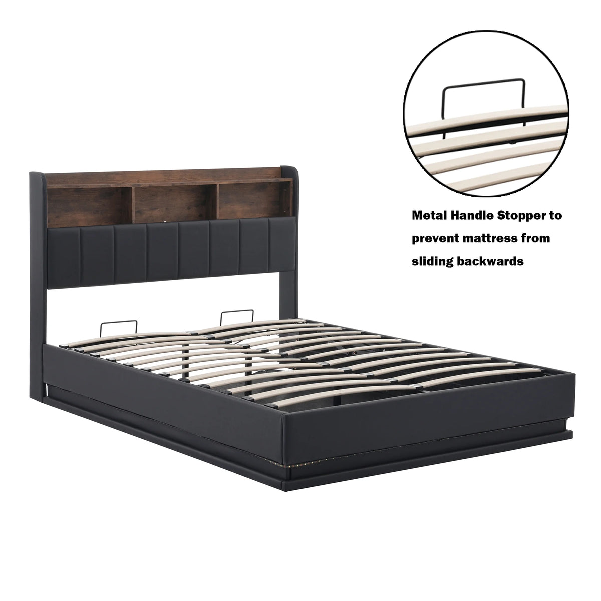 Black Full Size PU Upholstered Platform Bed with Storage Headboard V184174