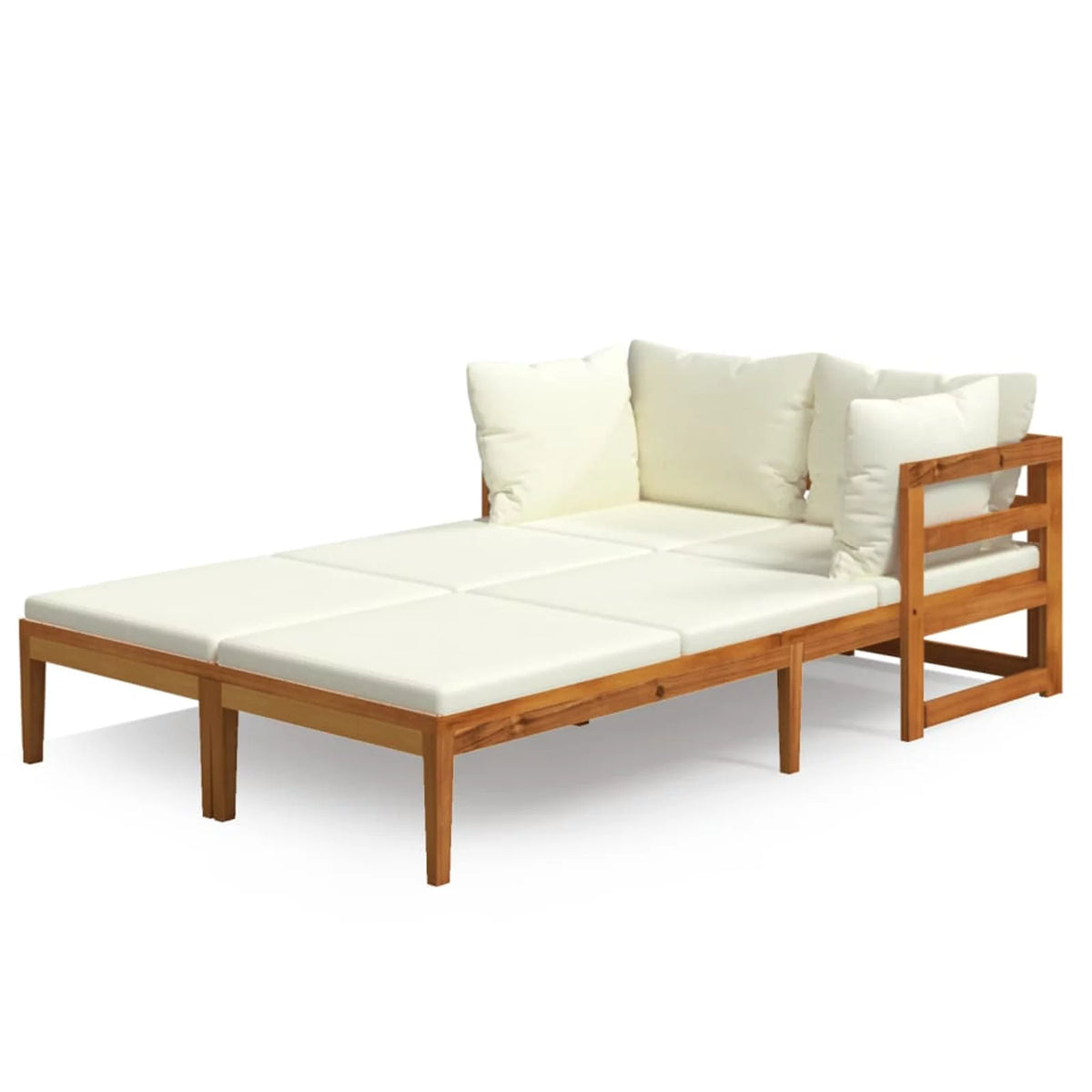 2 Piece Acacia Wood Sun Lounger with Cream White Cushion K20817