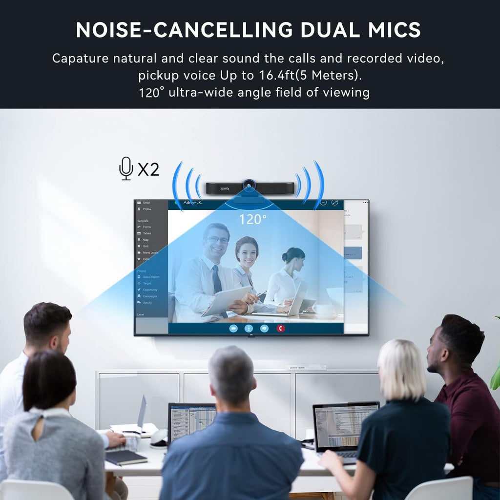 4K Webcam with Microphone and Speaker, 5X Digital Zoom, Privacy Cover, 120° Wide Field View T506